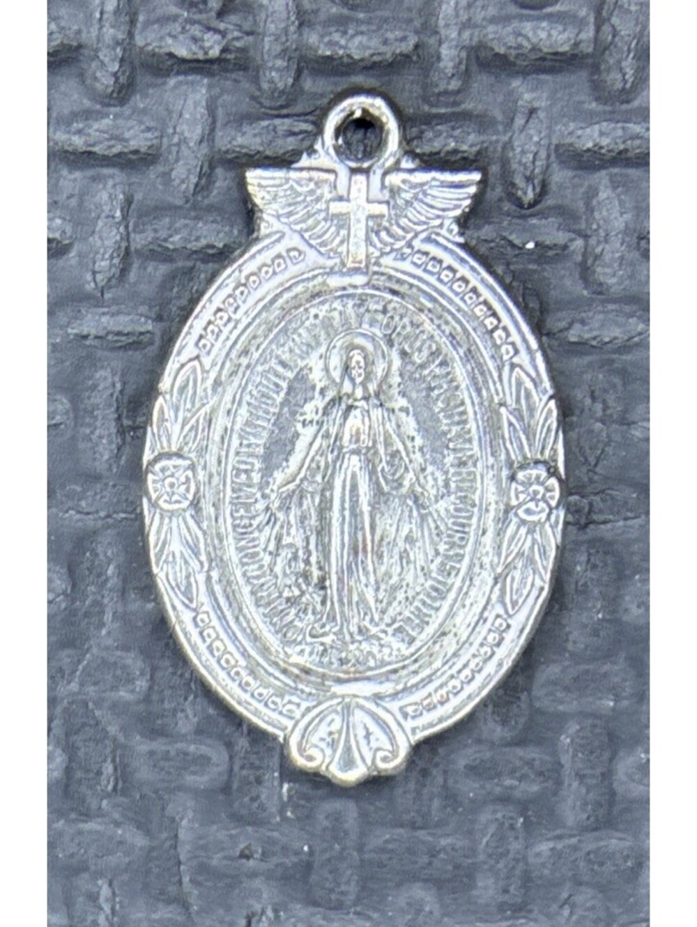 Vintage Antique Miraculous Medal Pendant Religious | Winged Cross Top | RARE